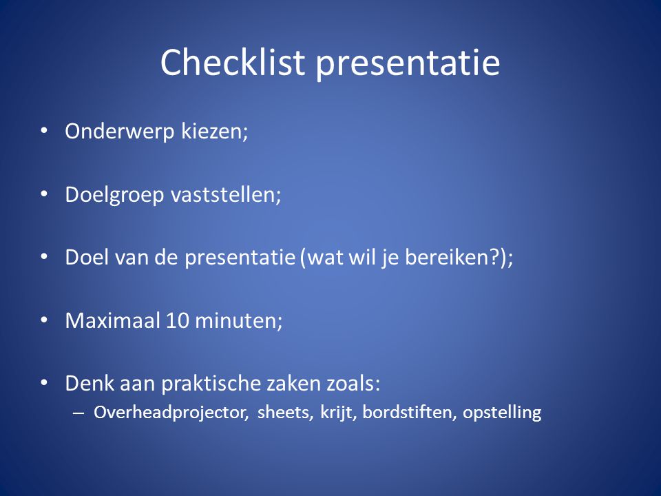 Checklist presentatie