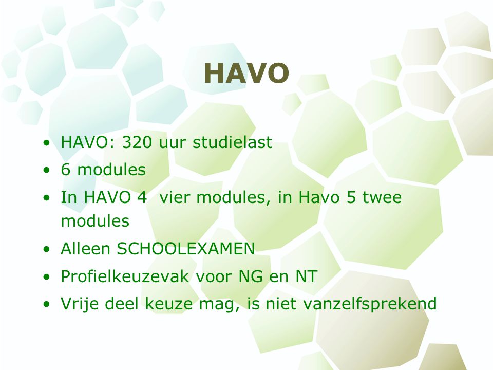 HAVO HAVO: 320 uur studielast 6 modules