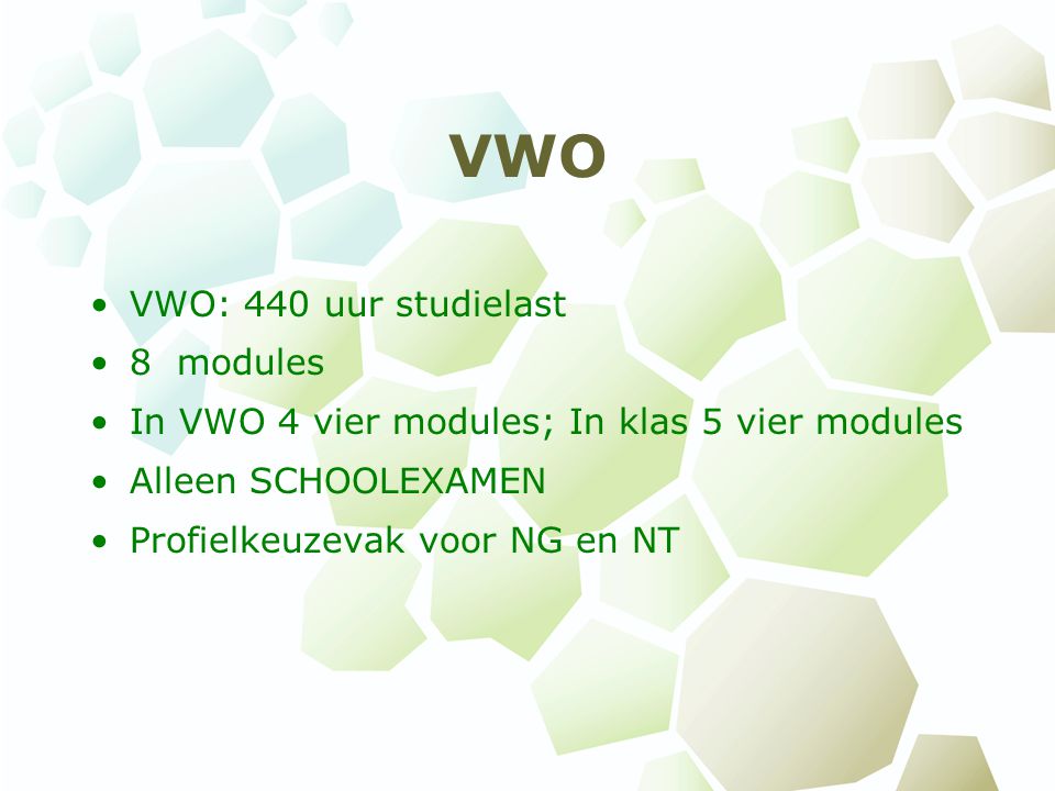 VWO VWO: 440 uur studielast 8 modules