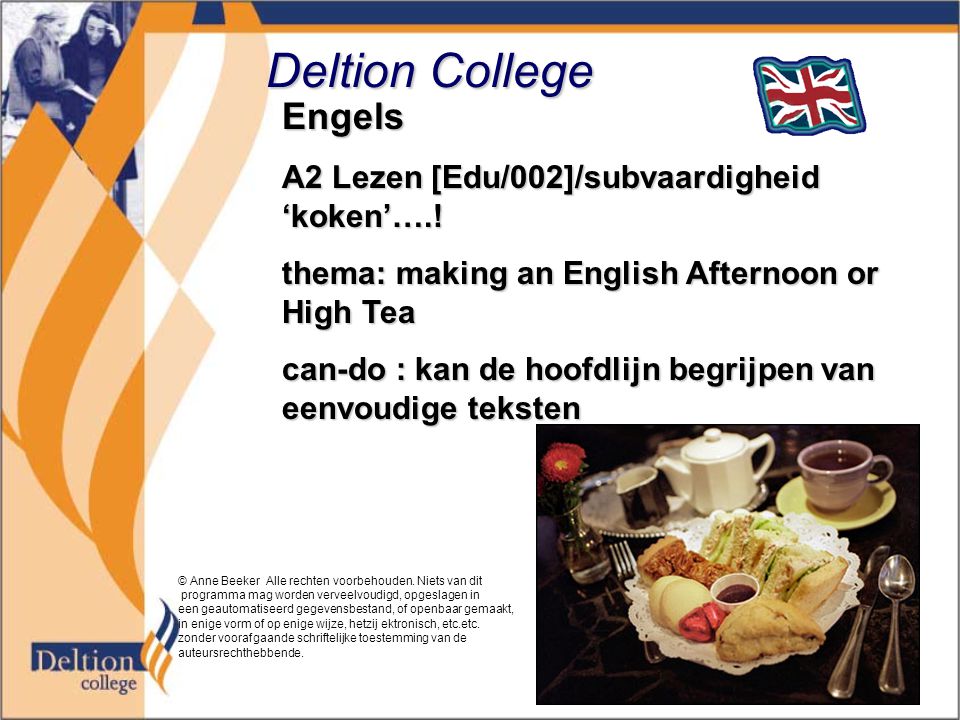 Deltion College Engels A2 Lezen [Edu/002]/subvaardigheid ‘koken’….!