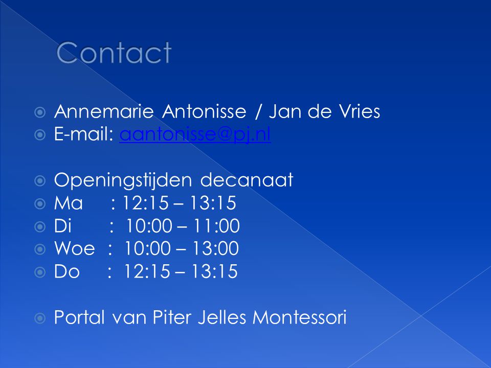 Contact Annemarie Antonisse / Jan de Vries