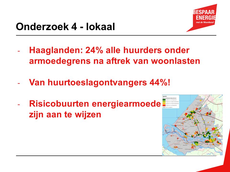 Onderzoek 4 - lokaal Haaglanden: 24% alle huurders onder armoedegrens na aftrek van woonlasten. Van huurtoeslagontvangers 44%!