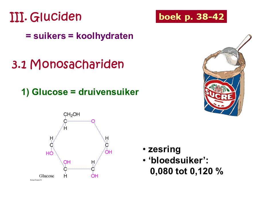 III. Gluciden 3.1 Monosachariden = suikers = koolhydraten