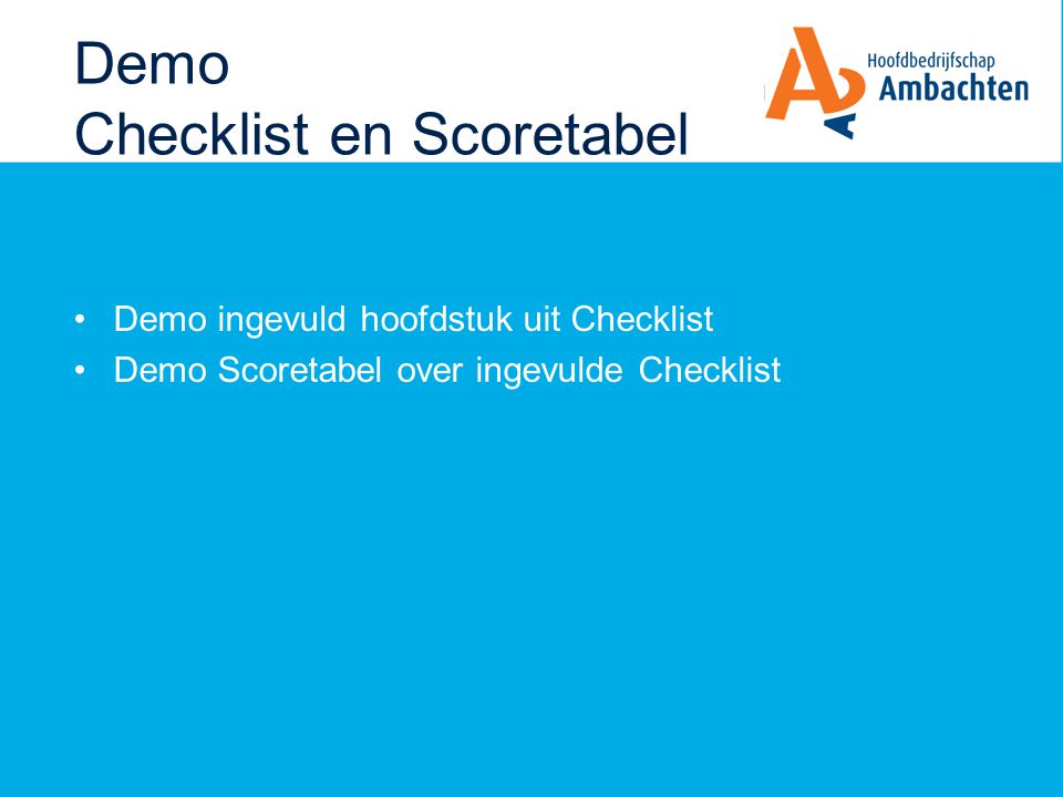 Demo Checklist en Scoretabel