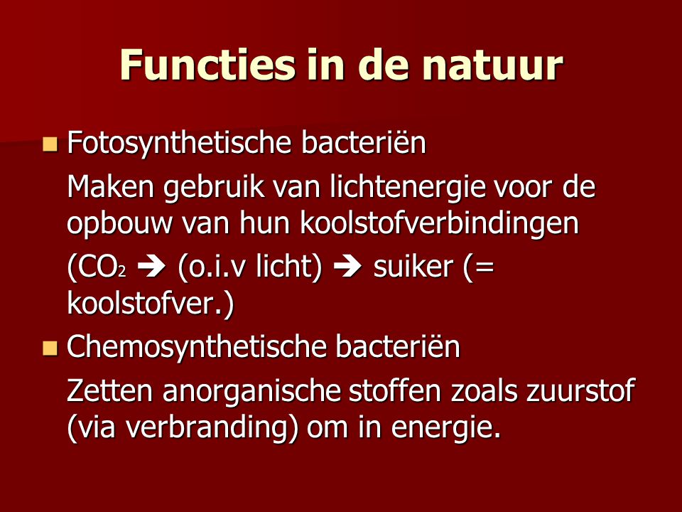 Functies in de natuur Fotosynthetische bacteriën