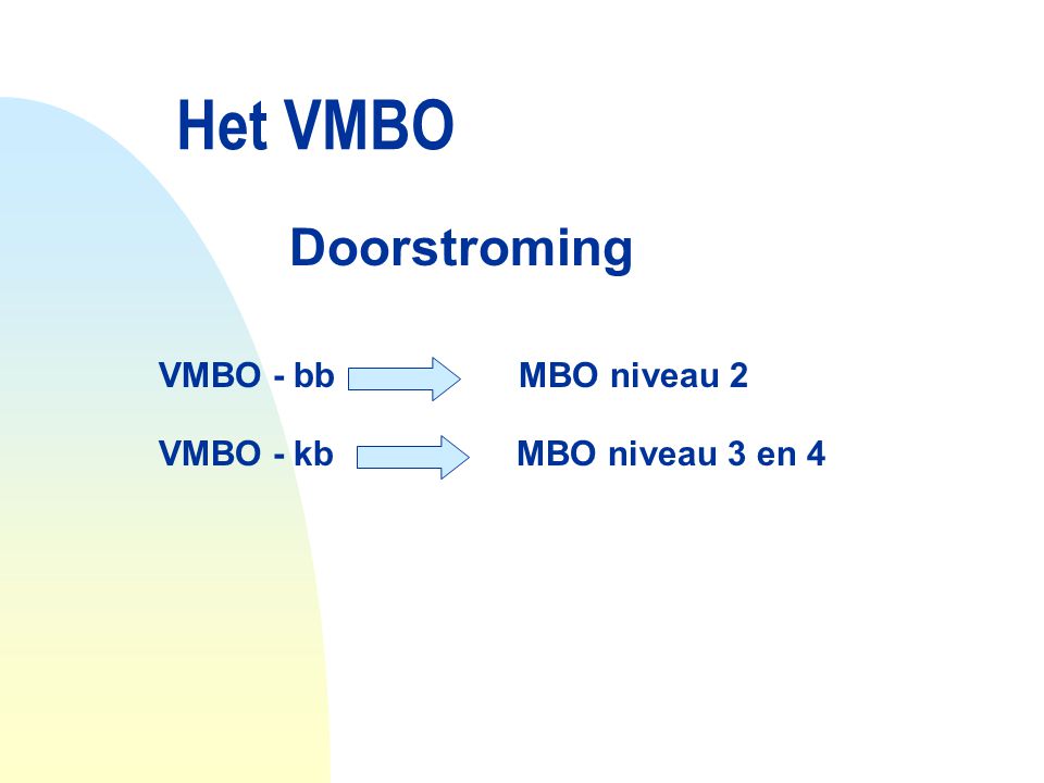 Het VMBO Doorstroming VMBO - bb MBO niveau 2