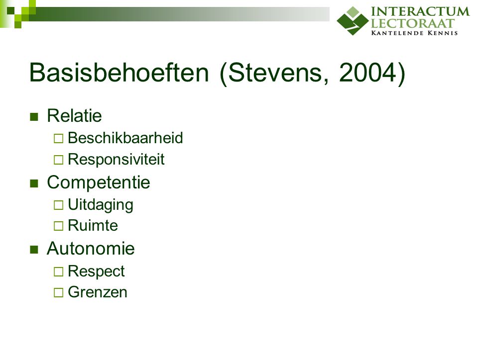 Basisbehoeften (Stevens, 2004)