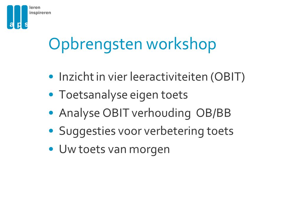 Opbrengsten workshop Inzicht in vier leeractiviteiten (OBIT)
