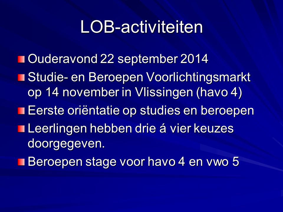 LOB-activiteiten Ouderavond 22 september 2014