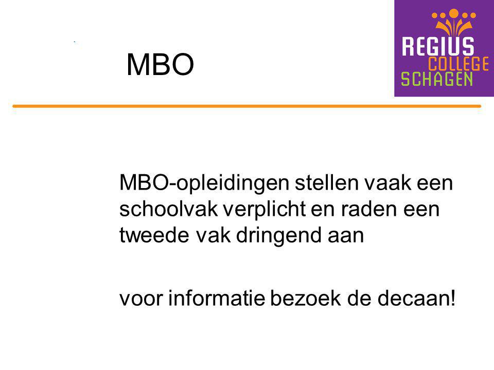 MBO MBO-opleidingen stellen vaak een schoolvak verplicht en raden een tweede vak dringend aan.