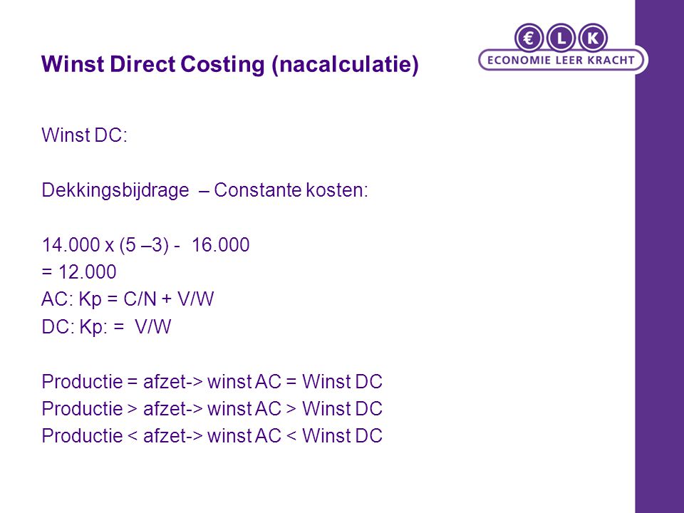 Winst Direct Costing (nacalculatie)
