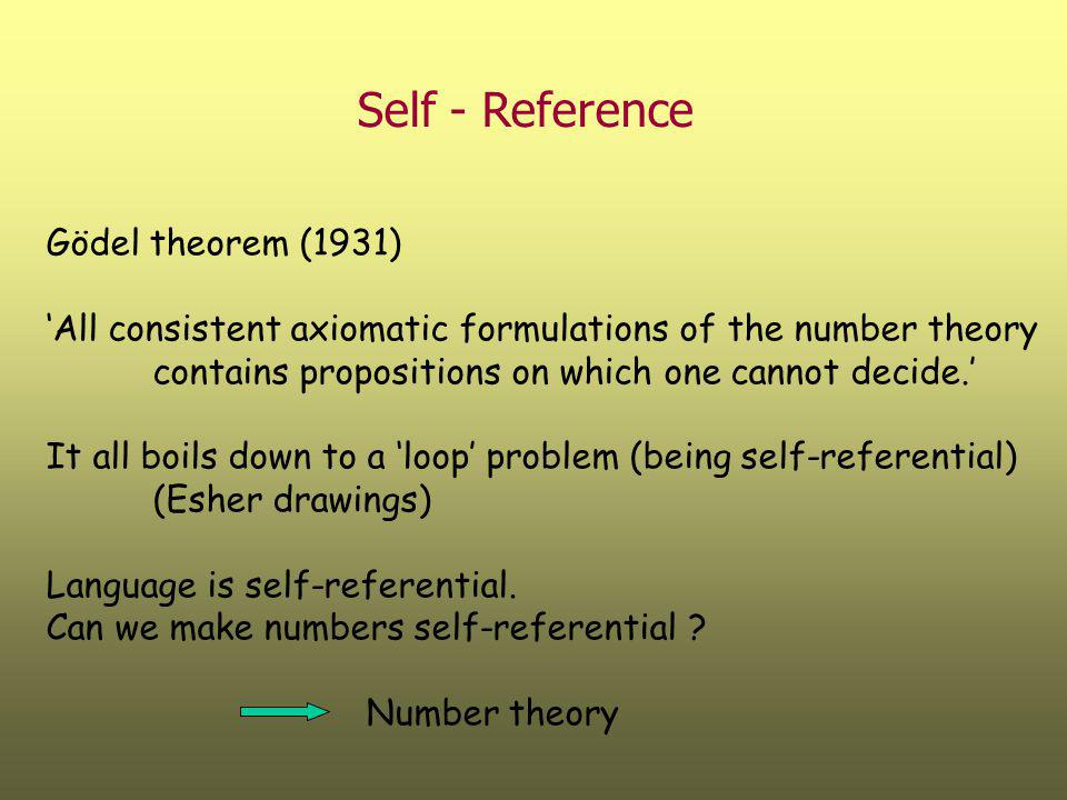 Self - Reference Gödel theorem (1931)