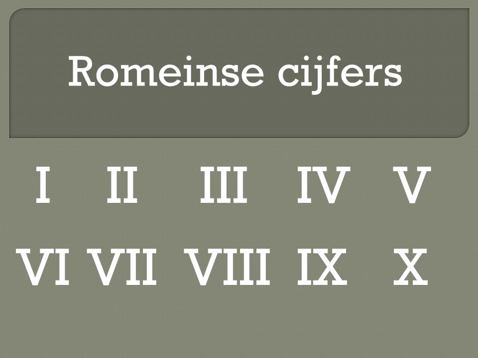 Romeinse cijfers I II III IV V VI VII VIII IX X