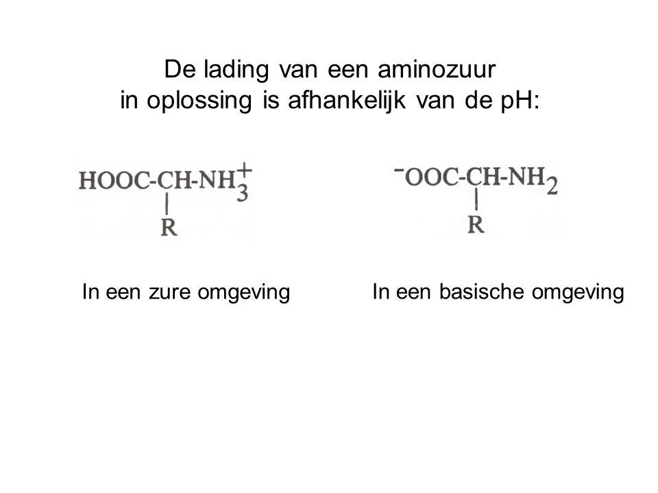De lading van een aminozuur in oplossing is afhankelijk van de pH: