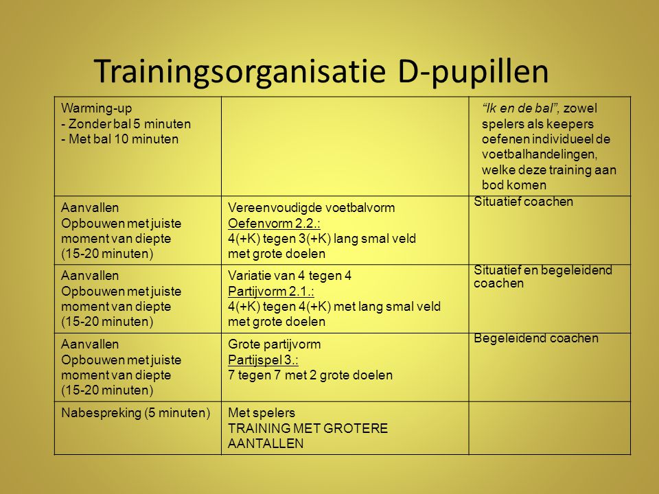 Trainingsorganisatie D-pupillen