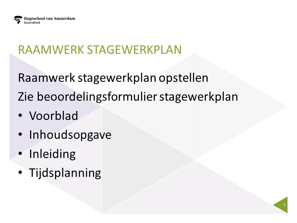 Raamwerk Stagewerkplan
