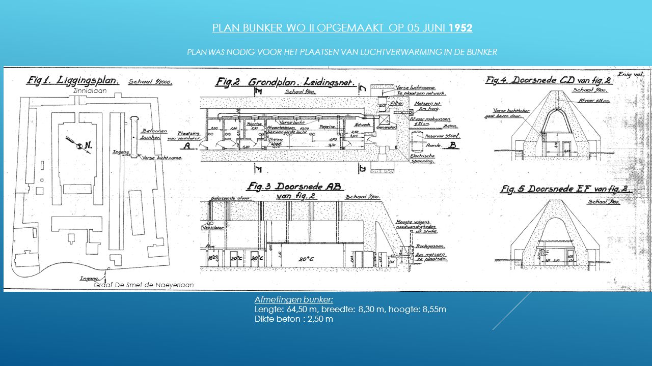 plan bunker WO II opgemaakt op 05 juni 1952 Plan was nodig voor het plaatsen van luchtverwarming in de bunker