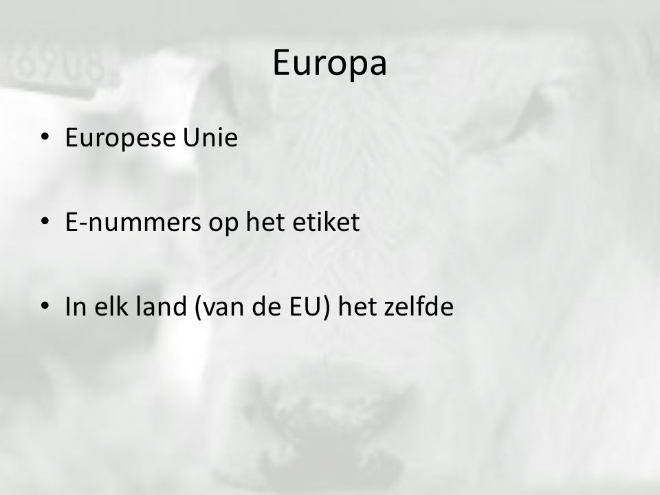 Europa Europese Unie E-nummers op het etiket