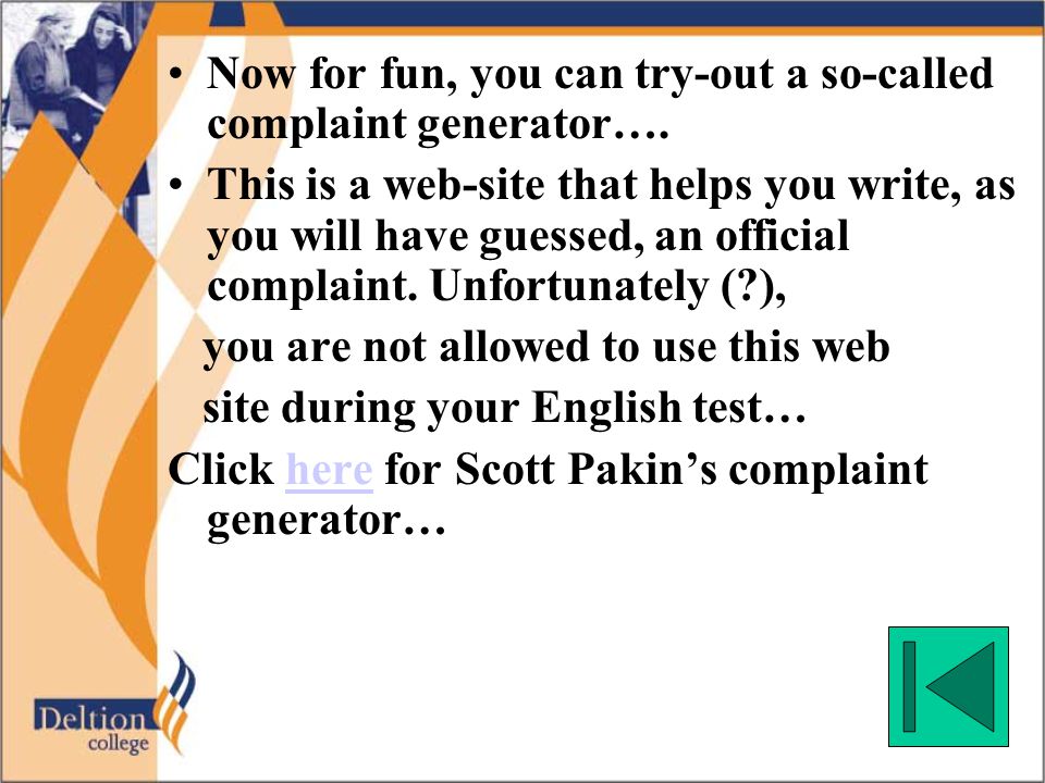 Now for fun, you can try-out a so-called complaint generator….