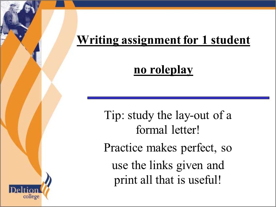 Writing assignment for 1 student no roleplay