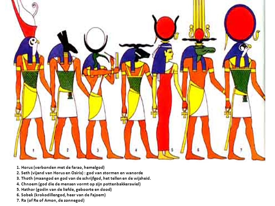 1. Horus (verbonden met de farao, hemelgod) 2