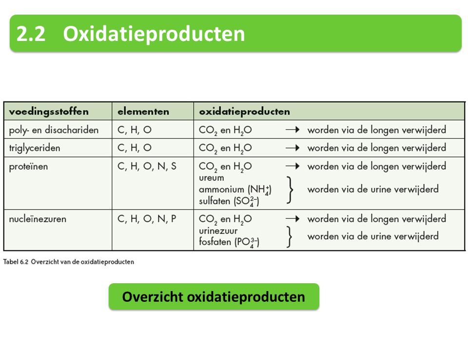 Overzicht oxidatieproducten