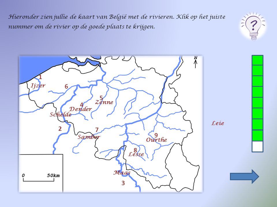 Hieronder zien jullie de kaart van België met de rivieren