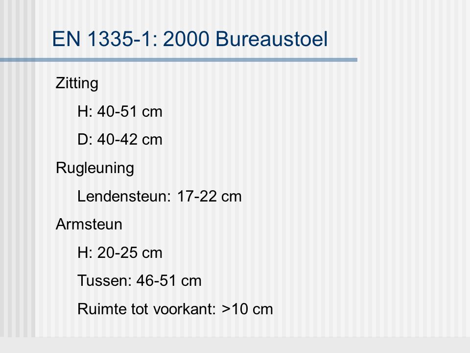 EN : 2000 Bureaustoel Zitting H: cm D: cm Rugleuning