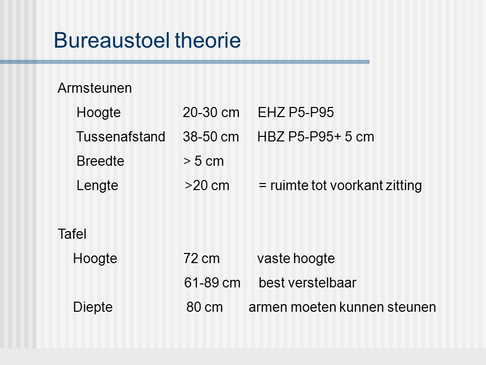 Bureaustoel theorie Armsteunen Hoogte cm EHZ P5-P95