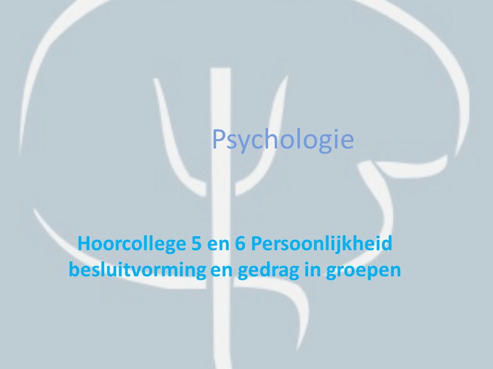 Hoorcollege 5 en 6 Persoonlijkheid besluitvorming en gedrag in groepen