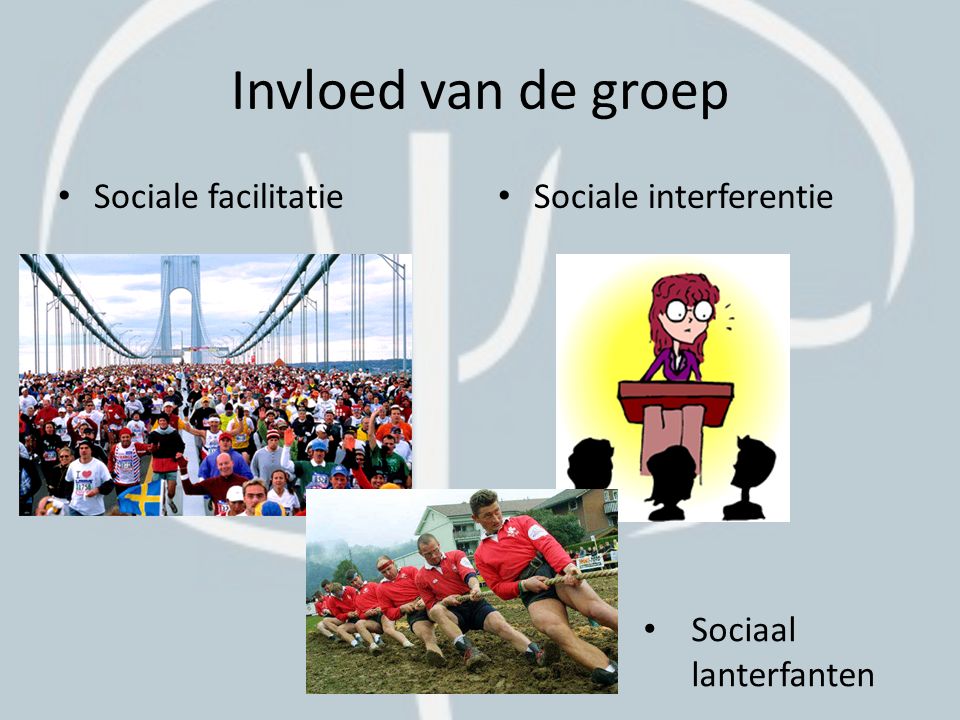 Invloed van de groep Sociale facilitatie Sociale interferentie