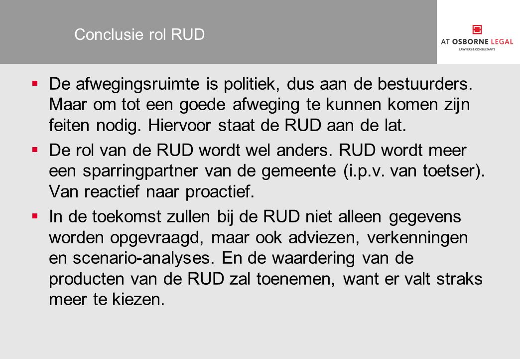 Conclusie rol RUD